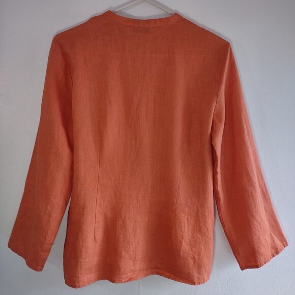 ecologie Embroidered Linen Blouse 3/4 Sleeve V-Neck Burnt Orange Size Medium - Picture 4 of 8